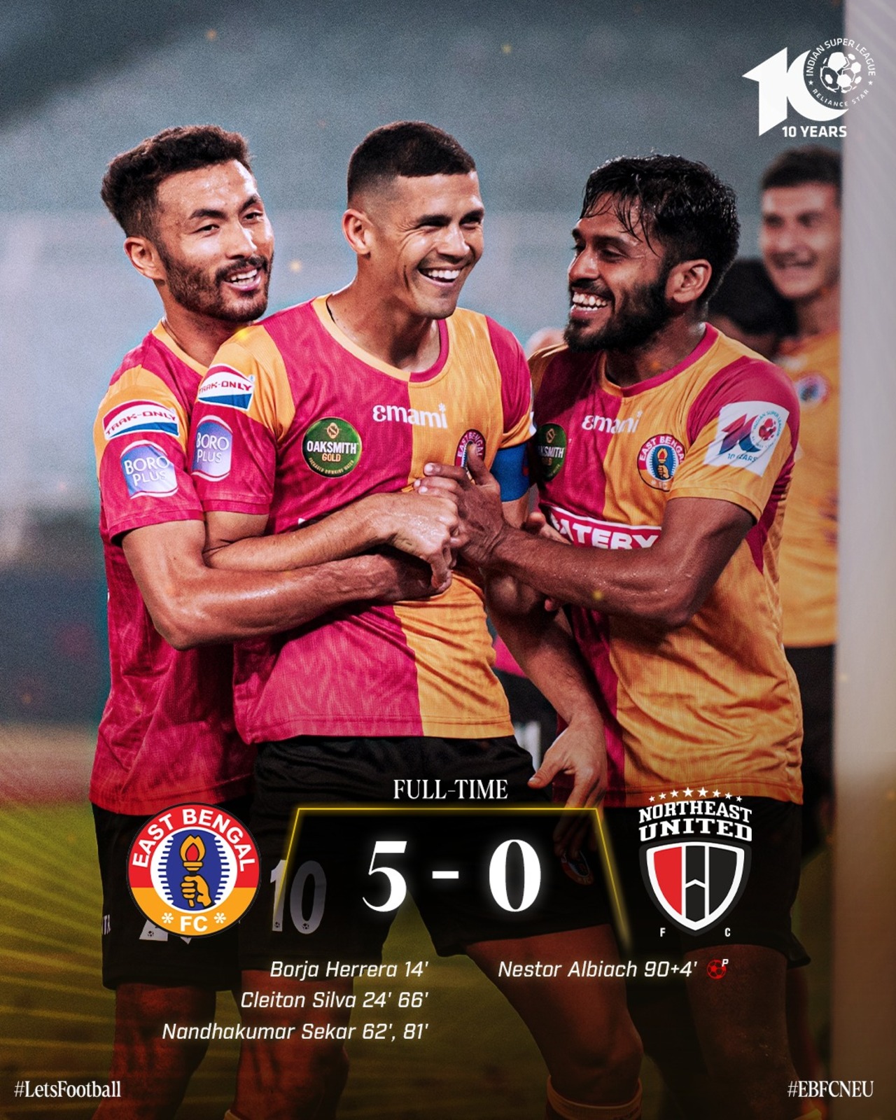 East Bengal S Dominant 5 0 Victory Over NorthEast United Silva And   East Begal 1 